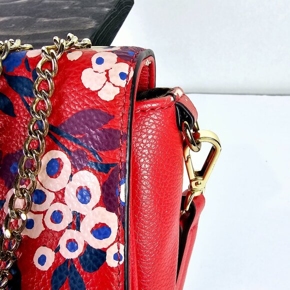 Emma & Sophia Floral Leather Coral Purple Handbag - Picture 3 of 10